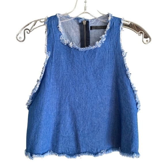 Zara Frayed Denim Crop Top - Picture 6 of 7